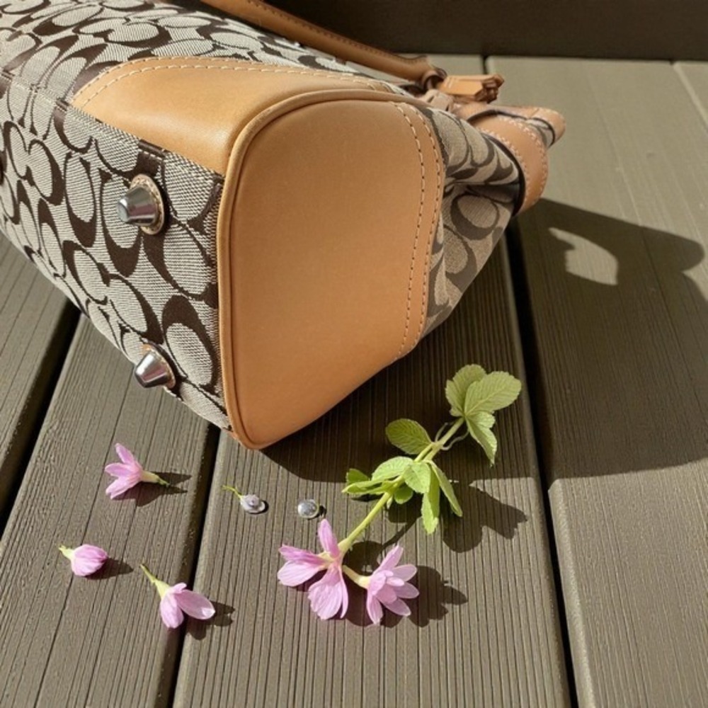 Coach‎ Signature Satchel Tote Tan Leather Trim Classic Shoulder Bag Vintage Y2K - Picture 5 of 11